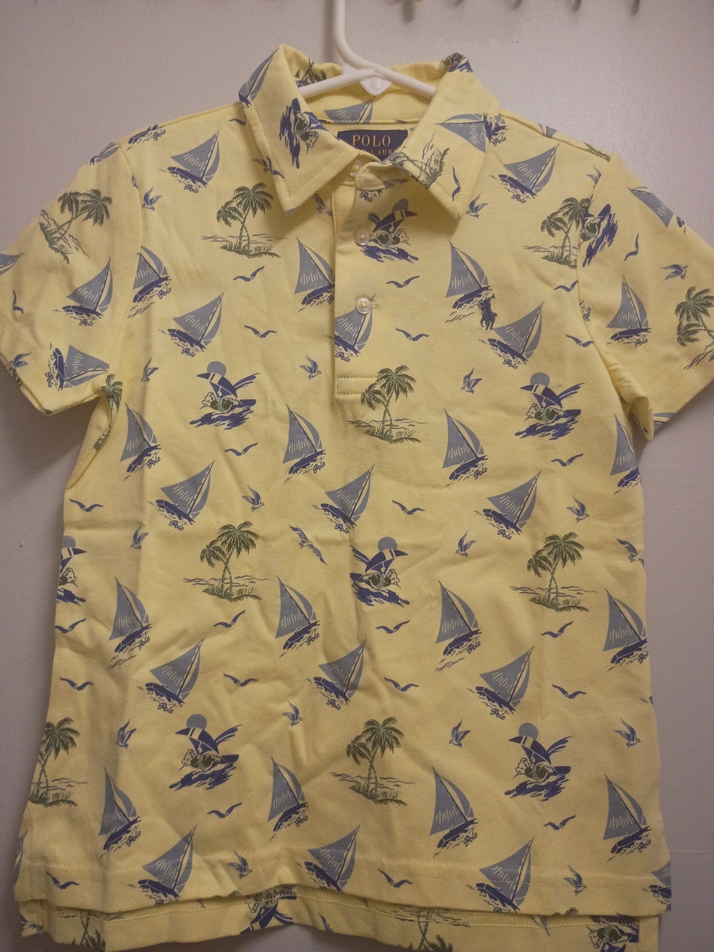 Kids Polo by Ralph Lauren Yellow Sailboat Print Polo Shirt